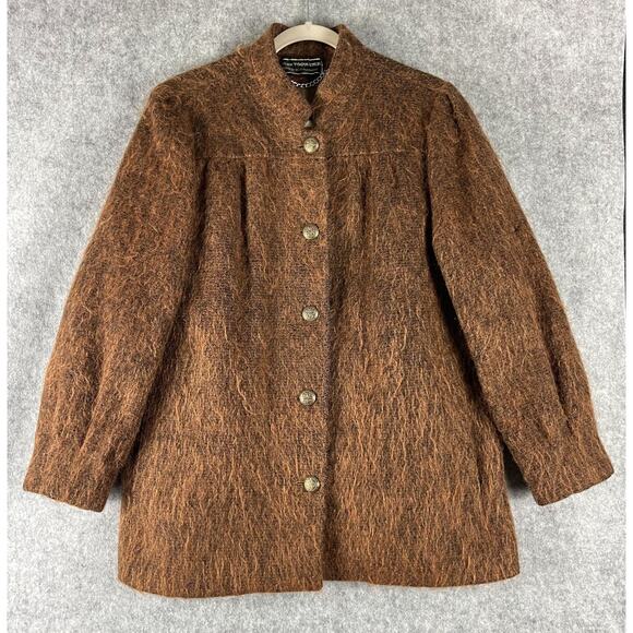 Vintage Jules Tournier Coat Jacket Womens 14 Brown Mohair Made In France 70s - Picture 1 of 16